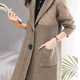 Warm Patchwork Hooded Knit Jacket