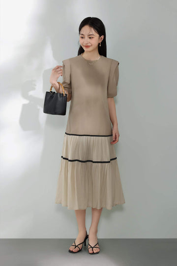 Round neck sheer long tiered dress with lining