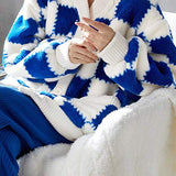 Contrast-color cardigan pajamas set