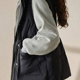 Vest spliced fleece-lined hooded fake two-piece coat