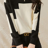 Casual Comfortable Dual-Tone Crew Neck Knit Sweater