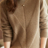 Half-High Neck Diagonal Ribbed Knit Top