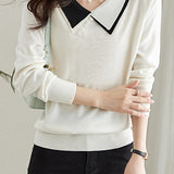 Doll-collar casual long-sleeved knitted sweater