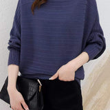 Batwing-sleeved striped knitted top