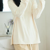 Round-neck solid-color pajama set