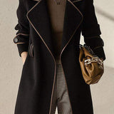 Lapel Collar Belted Bi-Color Coat - 2 Colors Available