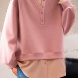 Pink V-neck Faux Layered Sweatshirt