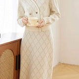 Metallic Jacquard Knit Sweater and Skirt Two-Piece Set