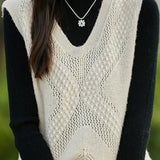 Hollow crocheted V-neck knitted vest