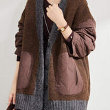 Loose Cozy Color Block Quilted Knit Cardigan