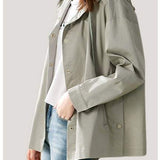 Short hooded trench coat.