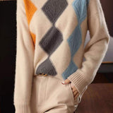 Argyle Color-Block Knit Sweater