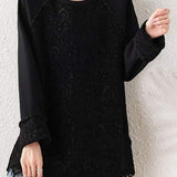 Lace spliced beaded sweatshirts