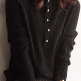 Elegant Ribbed Knit Sweater with Lace Trim