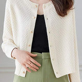 Textured Crew Neck Long Sleeve Knit Cardigan