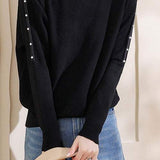 Off-Shoulder Long Sleeve Beaded Knit Top