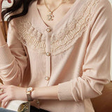 V-neck lace knitted sweater