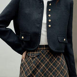 Chanel-Inspired Round Neck Flap Decor Jacket with Lining - 2 Colors Available