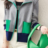 Color Block Stand Collar Jacket