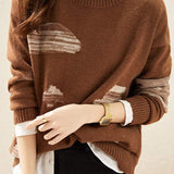 Round-neck spliced knitted sweaters