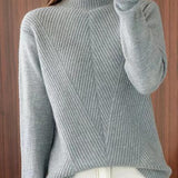 Half-High Neck Diagonal Ribbed Knit Top