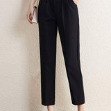 Straight tube pants, high-waisted black suit pants