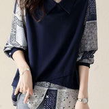 Layered Look Long Sleeve Color Block T-Shirt