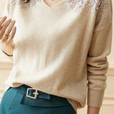 Lace and pearl V-neck sweater