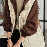 Vest spliced fleece-lined hooded fake two-piece coat