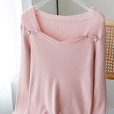 Fashionable Square Neck Long Sleeve Knit Top