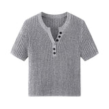 Key Neck Button Decor Knit Top