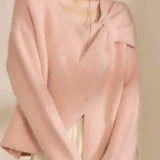 Plain Irregular Butterfly Ribbon Loose Fur Knit Round Neck Sweater