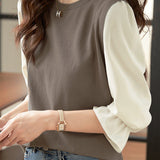 Fake two-piece lantern sleeve base shirt