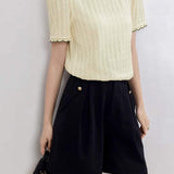 Round Neck Scalloped Hem Knit Top with Lining