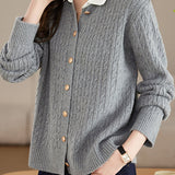 Shirt collar cable-knit cardigan