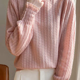 Lace-trimmed semi-high-neck base layer shirt