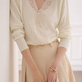 Elegant Lace Patchwork Knitwear in 2 Colors