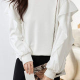 Elegant Ruffle Hollow Out Sweatshirt