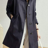 Stand Collar Single Breasted Long Coat - 2 Colors Available