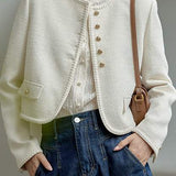 Chanel-Inspired Round Neck Flap Decor Jacket with Lining - 2 Colors Available