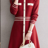 Color-Blocked Mid-Length Knit Dress in Chanel Style