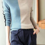 Color-Block Crew Neck Sweater Top