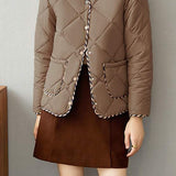 Color-Block Argyle V-Neck Cotton Jacket