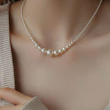 French-style gradient pearl collarbone necklace