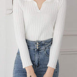 Elegant Collared Knitted Base Layer Top