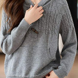 Hooded cable-knit sweater with horn buttons