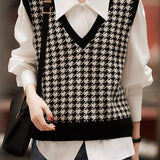 Plaid color-blocking knitted waistcoats