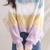 Casual Color Block Hollow Knit Design Sweater