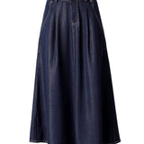 Side Pocket Long Flare Denim Skirt - 2 Colors Available