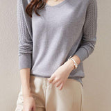 Solid-color V-neck knitted top